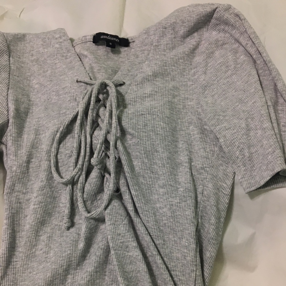 Grey tie up shirt